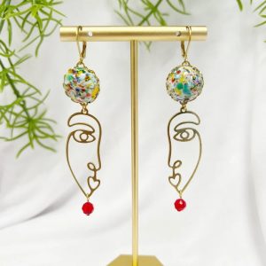 VINTAGE MOD CABOCHON face earrings